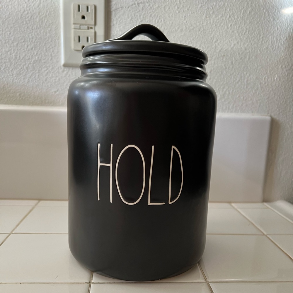 Rae Dunn black HOLD canister